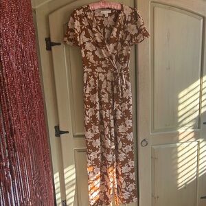 Monteau Brown and Cream Floral Jumpsuit XS/S